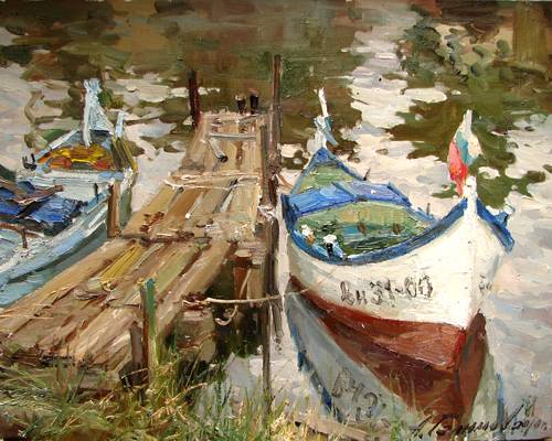 Painting by Azat Galimov Fishing boats in Asparuhovo. Varna, Bulgaria. 