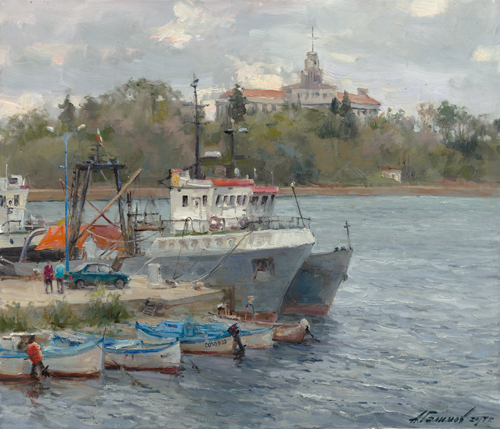 Painting Azat Galimov   In the Sozopol Bay. View of the island of St. Cyril.