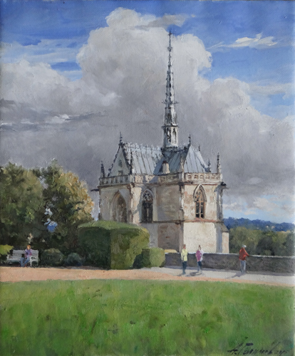 Painting by Azat Galimov  Castles of Loire. Above the ashes of Leonardo. Amboise. 