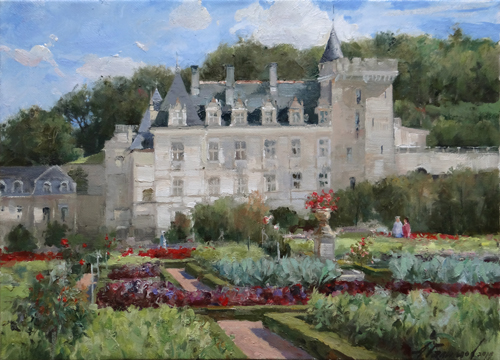 Painting by Azat Galimov.Castles of Loire. Chateau de Villandry.