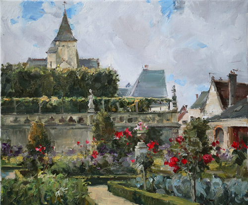 Painting by Azat Galimov.In the gardens of Villandry.