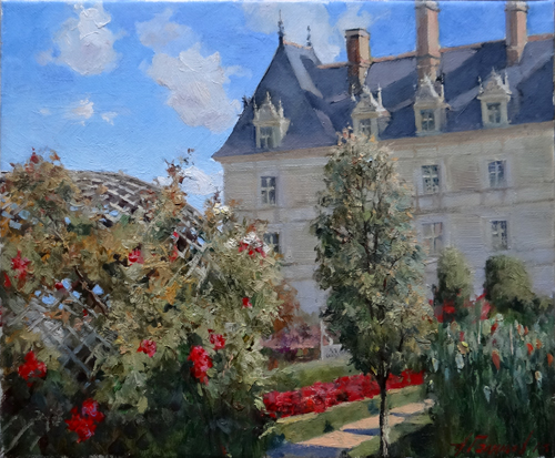 Painting by Azat Galimov.Castles of Loire. Villandry. Gazebo.