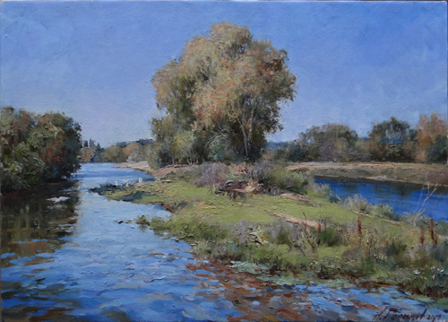Painting by Azat Galimov In the Loire Valley. River Cher. 