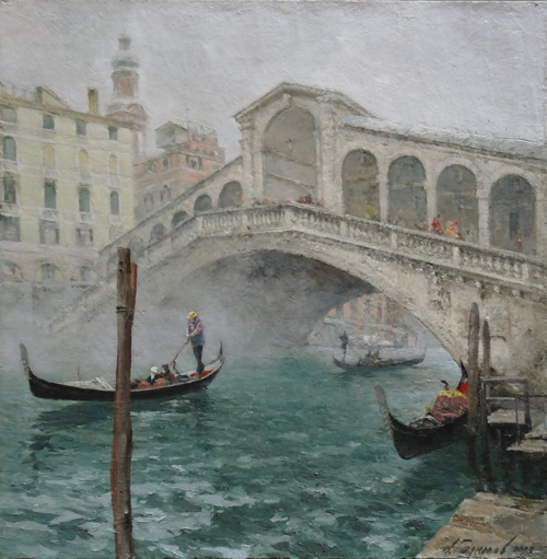 Paintings Azat Galimov.Venice in winter.View of the Rialto to the Fondamenta de la Prison.