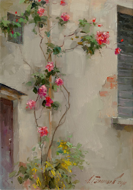 Paintings Azat Galimov.Roses fragrance. Rain in San Martino d'Agri