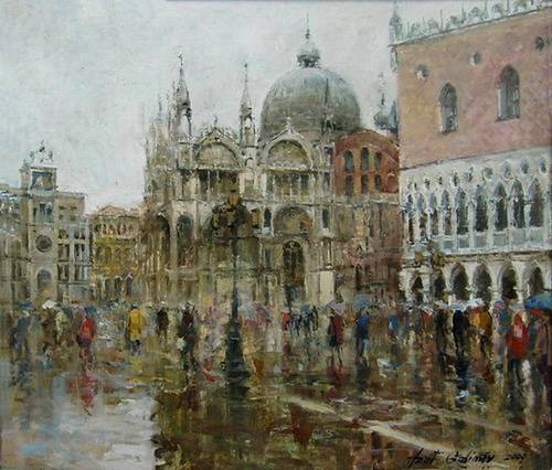 Painting Azat Galimov.Venice. The rain on the San Marco.