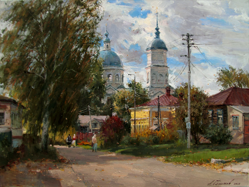 Painting by Azat Galimov.Elabuga. Windy day.