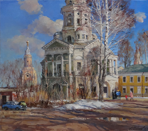 Painting by the artist Azat Galimov.Spring. Borisoglebsky Monastery. Torzhok.