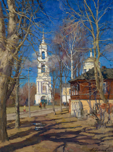 Painting by the artist Azat Galimov.At the Church of Elijah the Prophet. Torzhok. 