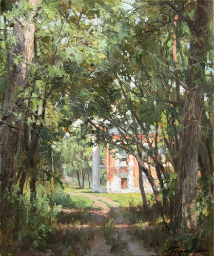 Painting by the artist Azat Galimov. In the shadow of the Manor Park. Polibino