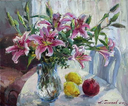Painting Azat Galimov.Lily by the window.