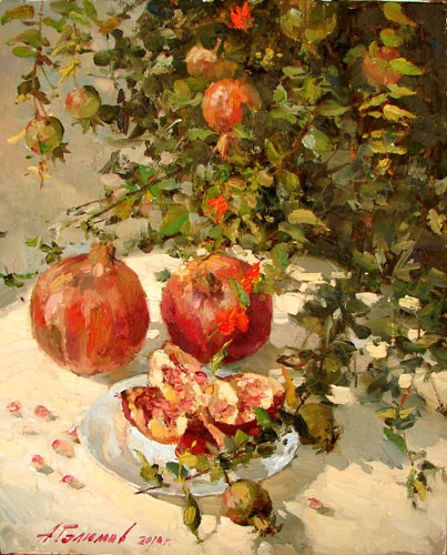 Painting Azat Galimov.Still life with pomegranates.