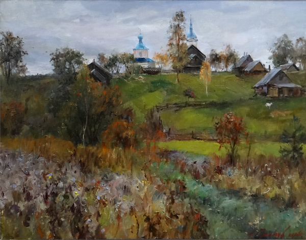 Painting, artwork by the artist Azat Galimov for sale. Russian landscape.Valdai.