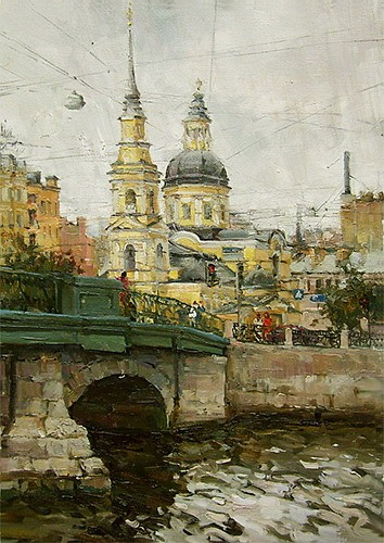 Paintings by Azat Galimov. View of the Church of Simeon and Anna 