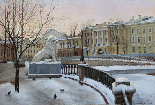 Paintings by Azat Galimov. Guardians of the channel Griboyedov. Lion Bridge  
