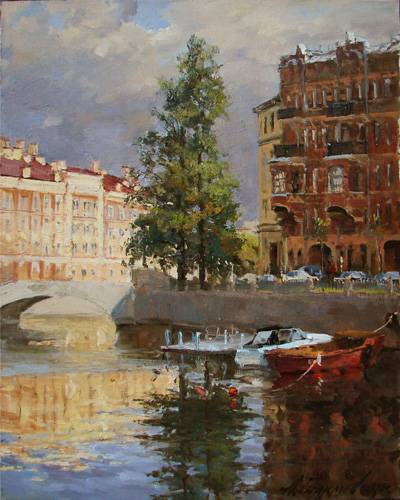Paintings by Azat Galimov.Griboyedov Canal. Reflection