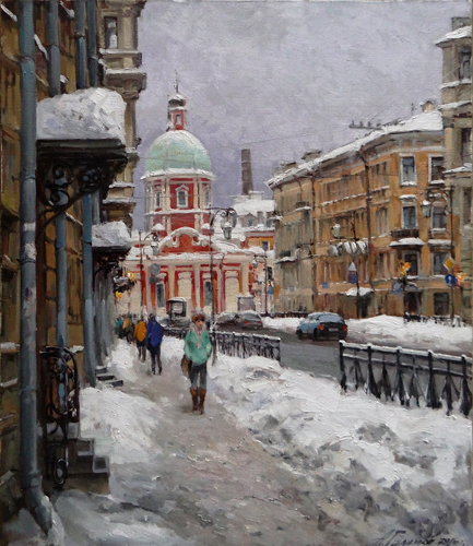 Painting by Azat Galimov.Snow on Pestel street. St.Peterburg