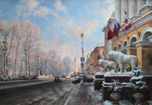 Paintings by Azat Galimov. On a sunny day. Lions at the house of Montferrand.