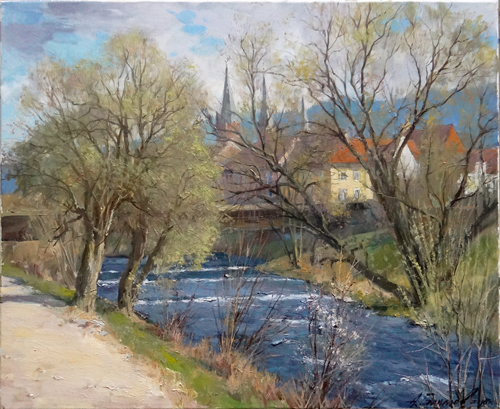 Painting by Azat Galimov. River Dreisam, Freiburg. Germany.