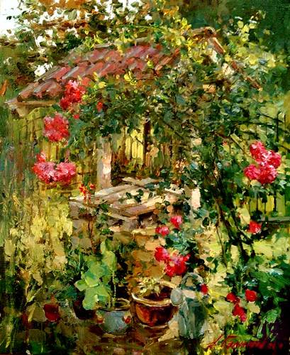 Painting by Azat Galimov Well in the garden of Amelia. 