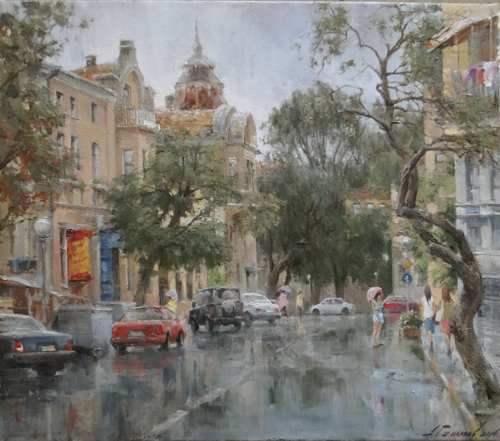 Painting Azat Galimov Summer rain on Dragoman Street. Varna.