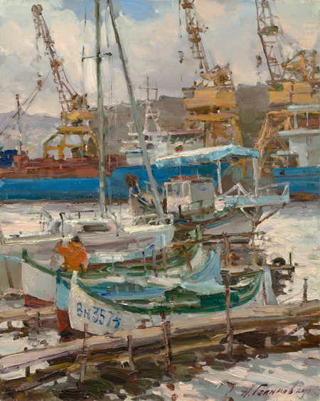 Painting Azat Galimov   From the life of boats. Fishing village Asparuhovo. Varna, Bulgaria.