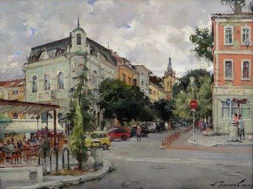 Painting Azat Galimov   View of the Preslav street. Varna.