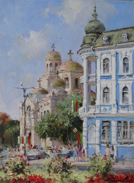 Painting Azat Galimov   Varna. View of the Assumption Cathedral.