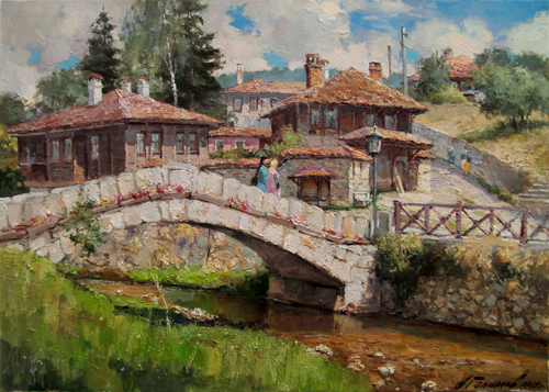 Painting Azat Galimov   On the Topolnitsa River, Koprivshtitsa. Mountainous Bulgaria.