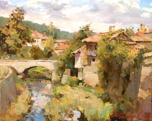 Painting by Azat Galimov Mountain Bulgaria, town of Elena. The bridge over the river Temenuzhka. 