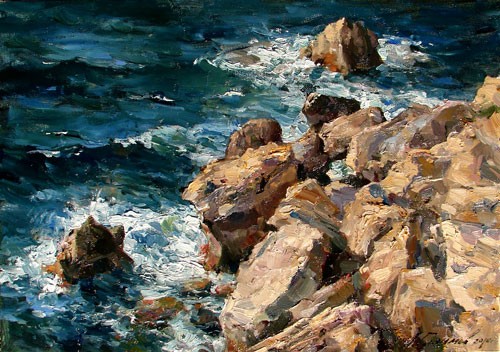 Painting Azat Galimov. The November sea. Coast of Cyprus. Lempa.. 