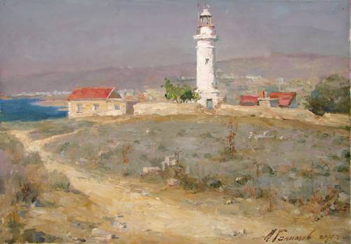 Painting Azat Galimov. Lighthouse of Paphos. 