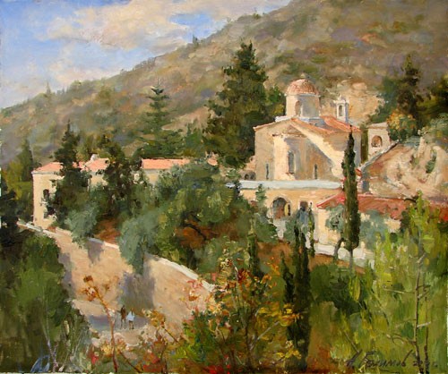 Painting Azat Galimov. Mount Melissovuno. Monastery Saint Neophytos. 