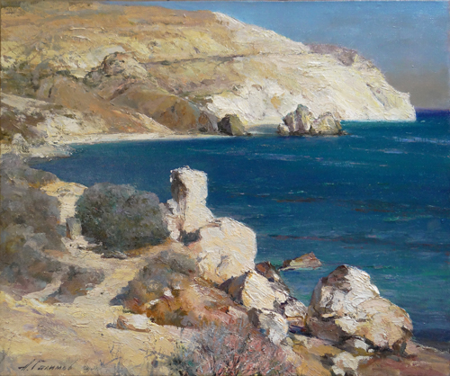 Painting Azat Galimov. Petra tou Romio. In the Bay of Aphrodite.