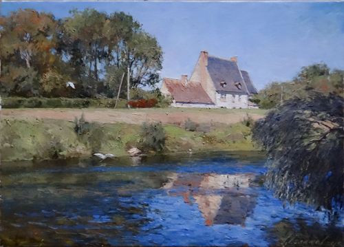 Живопись. Картина Азата Галимова Фонш. В предместьях Вилландри, на реке Шер. Франция.