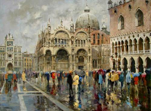 Painting Azat Galimov. Umbrellas at San Marco.