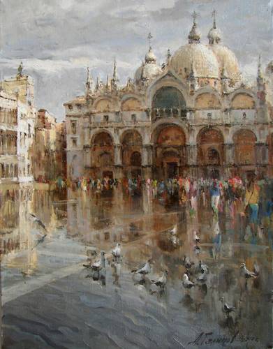 Painting Azat Galimov.Piazza San Marco. City on the water 