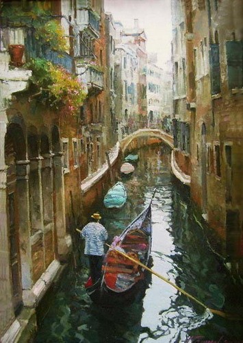 Painting Azat Galimov.Street in Venice.