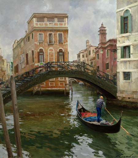 Paintings Azat Galimov.Venice in winter. Morning at the Rio Santa Marina. Castello.