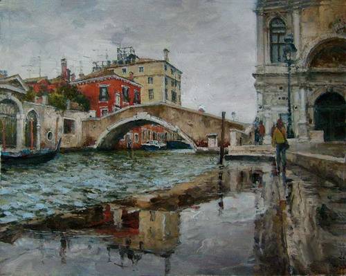 Painting Azat Galimov.Flooding in Venice.