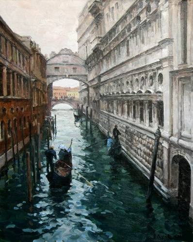 Painting Azat Galimov.Venice. Palace channel.