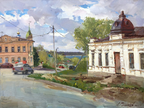 Painting by the artist Azat Galimov. Spring day in Chistopol. Alexander's shelter.