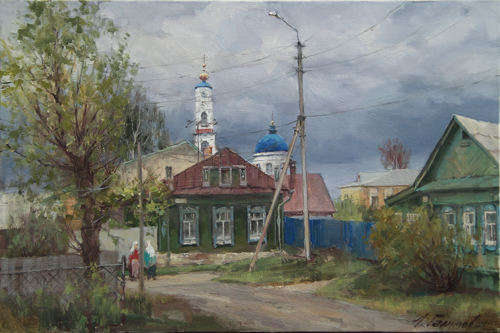 Painting by Azat Galimov.Neighbors. On the streets of Chistopol.