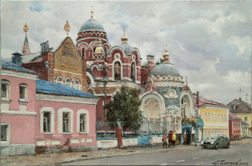 Картина Азата Галимова. Возрождённый Великокняжеский храм в Ельце 