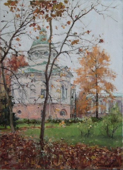 Painting by the artist Azat Galimov. Quiet sadness. Autumn in Arkhangelskoye. 