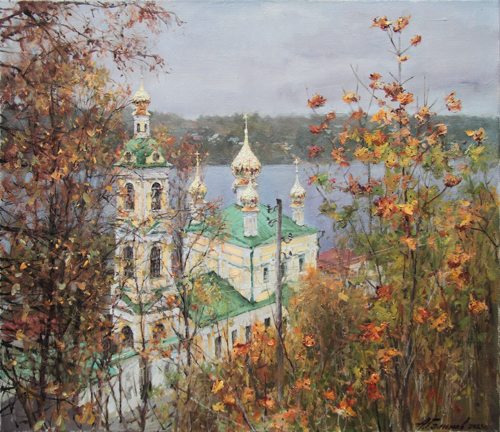 Painting by artist Azat Galimov on the theme of the city of Plyos