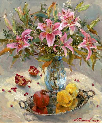 Painting Azat Galimov. Still Life with Lilies. Istanbul.