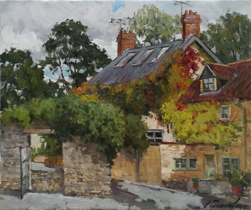 Painting by Azat Galimov. Artwork An ordinary English house in Somerset.