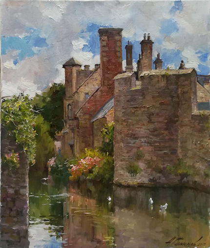 Painting by Azat Galimov. Artwork At the walls of St. Andrew's Cathedral. Wells, Somerset.