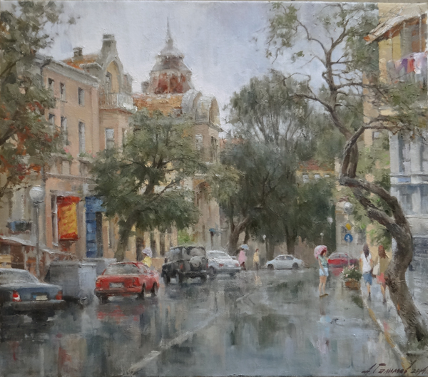 Artworks Azat Galimov. Summer rain on Dragoman Street. Varna